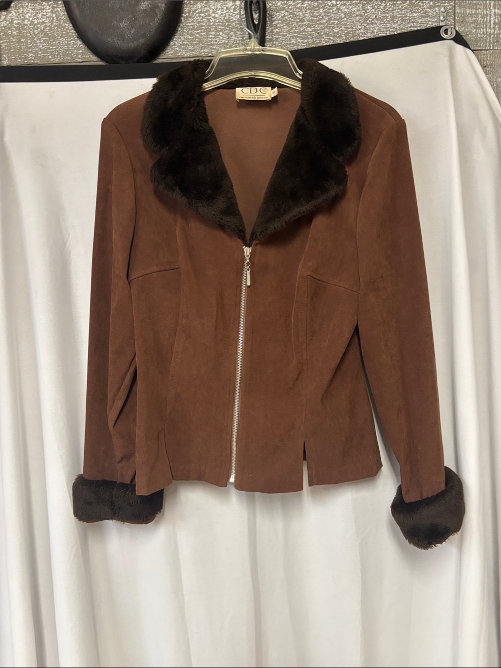 Vintage CDC Brown Suede Jacket with Dark Brown Fur Trim